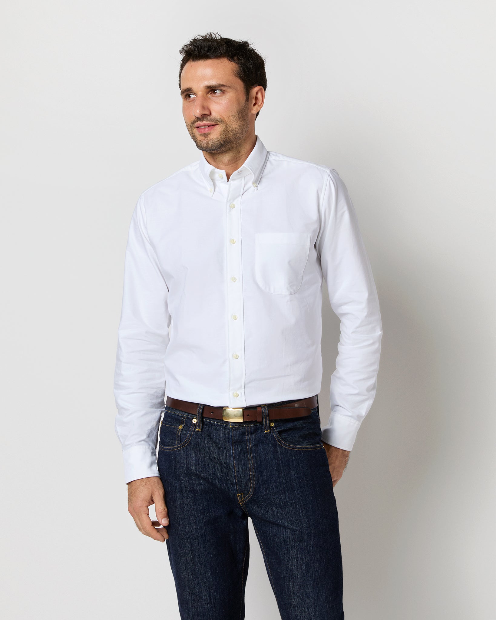 Button-Down Dress Shirt in White Oxford