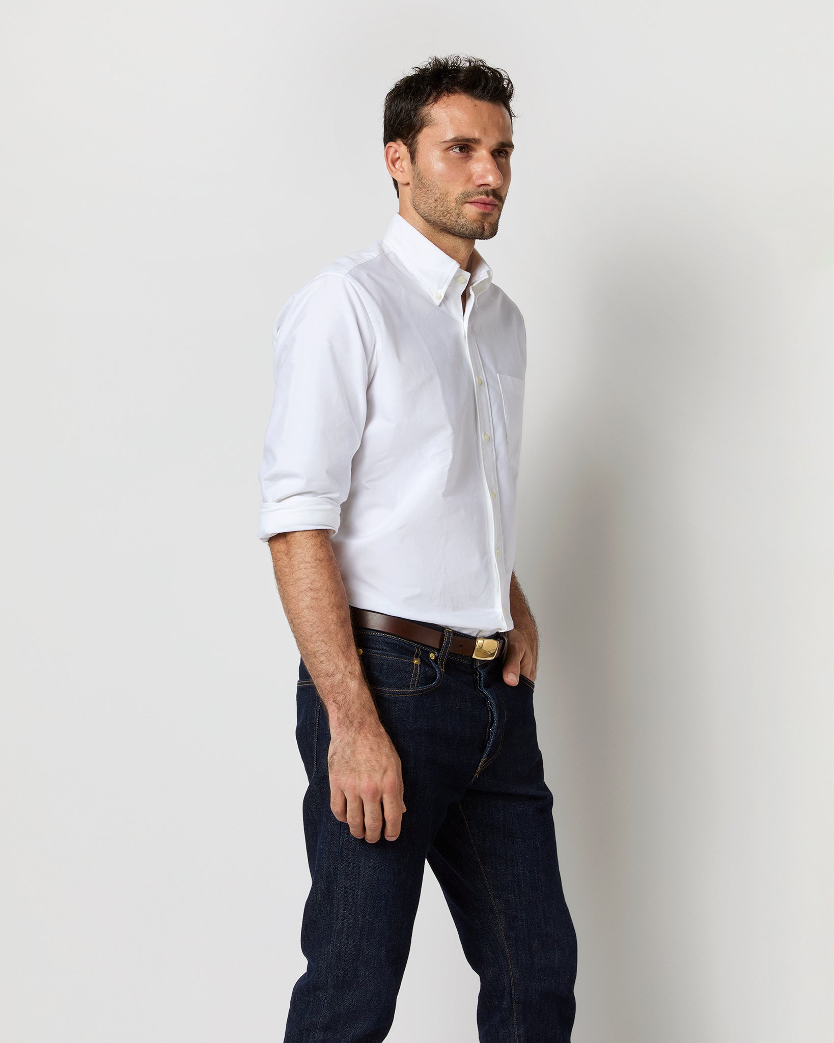 Button-Down Dress Shirt in White Oxford