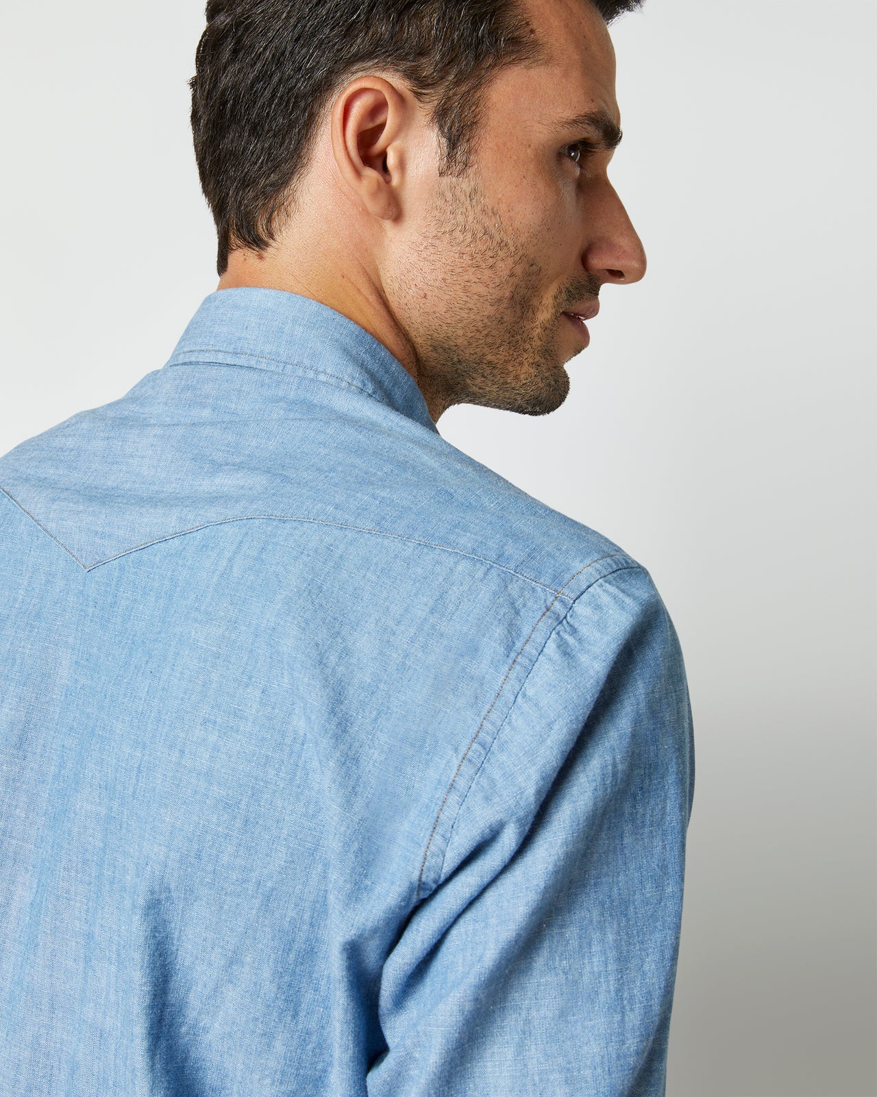 Western Work Shirt in Extra Light Washed Indigo Chambray
