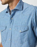 Load image into Gallery viewer, Western Work Shirt in Extra Light Wash Indigo Chambray
