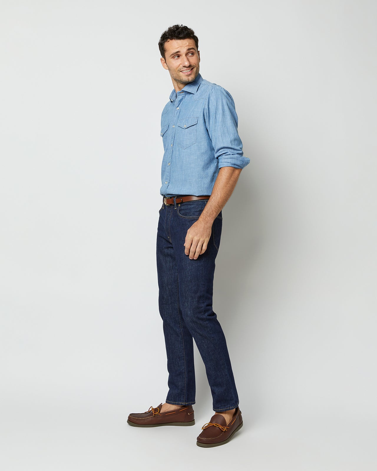 Western Work Shirt in Extra Light Washed Indigo Chambray