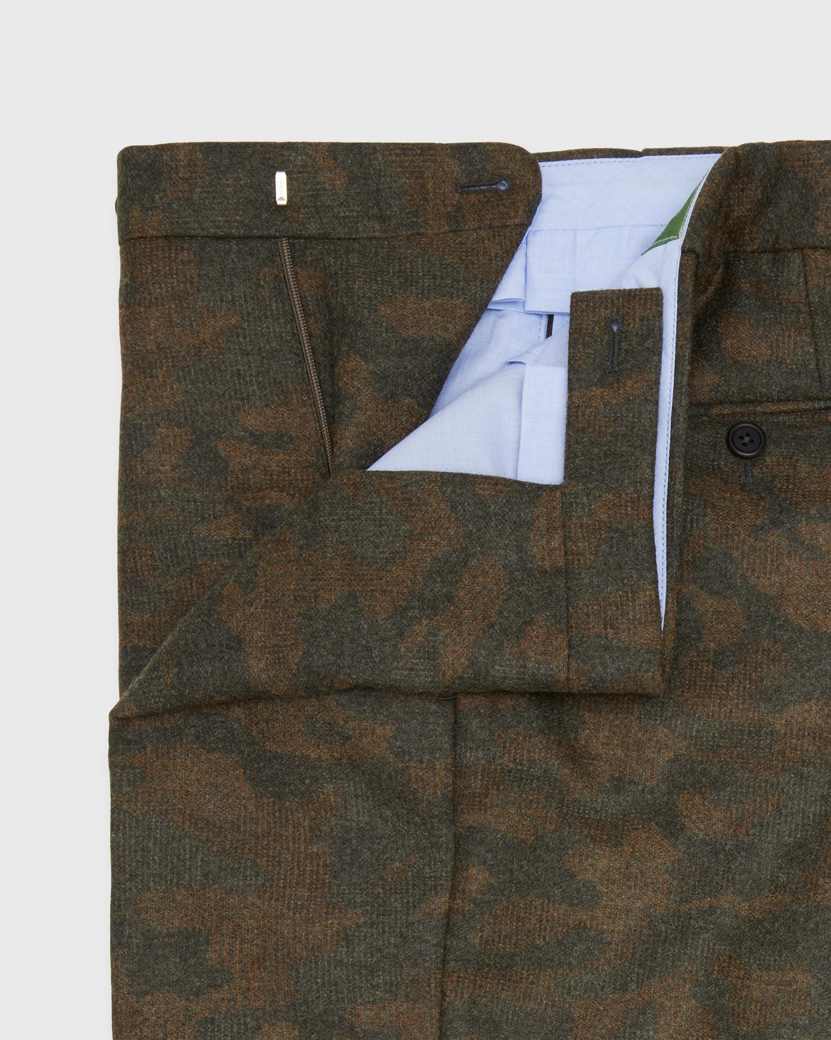 Side-Tab Dress Trouser in Brown/Olive Camo Flannel