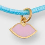Kiss Charm Bracelet in Pink Enamel/Turquoise Cord