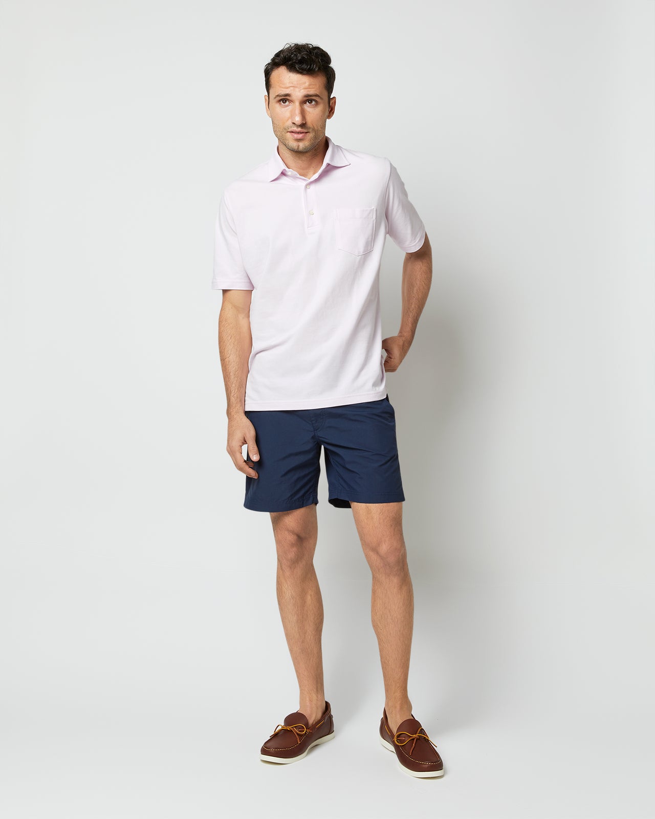 Zip-Front Mid-Length Swim Short in Navy Nylon