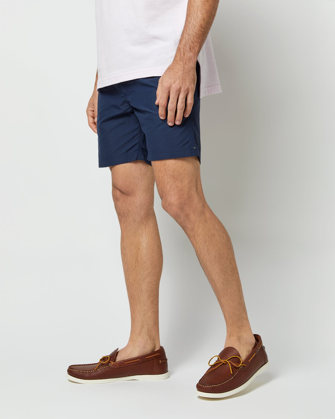 Zip-Front Mid-Length Swim Short in Navy Nylon