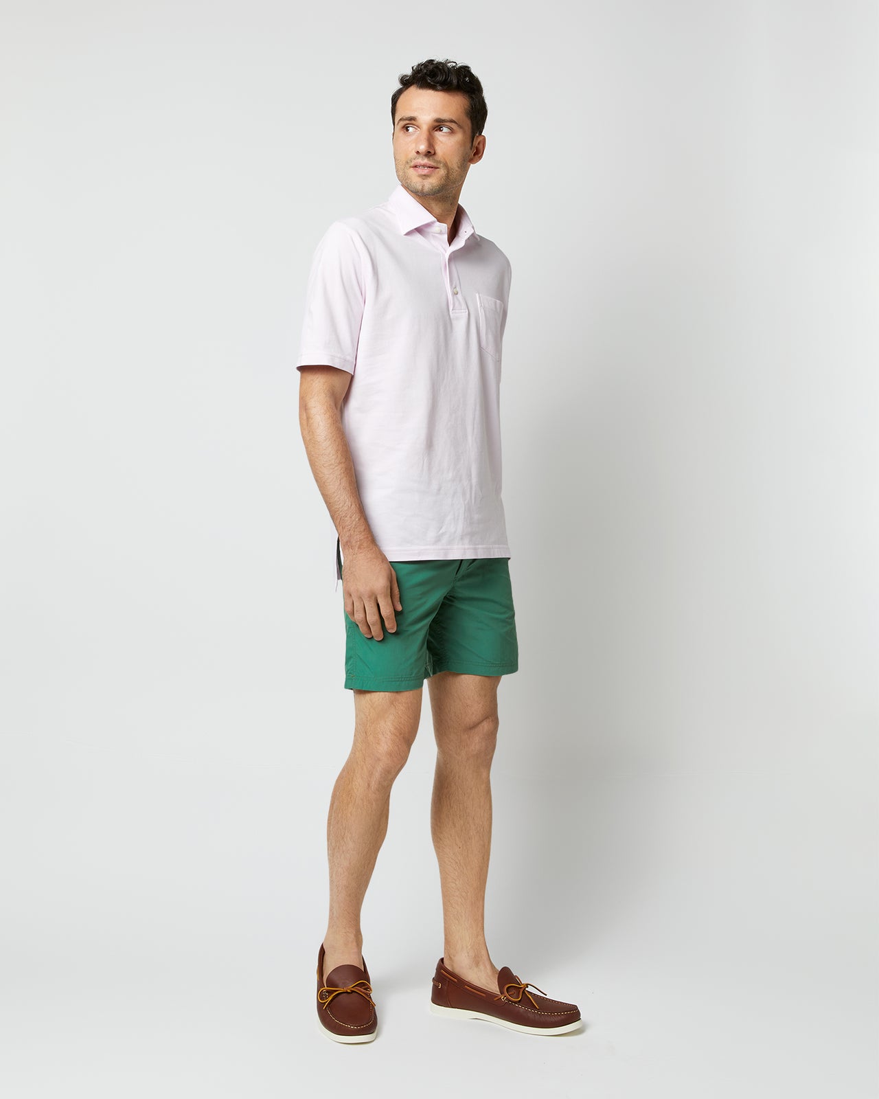 Zip-Front Mid-Length Swim Short in Pine Nylon