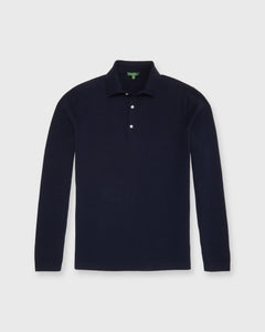 Long-Sleeved Rally Polo Sweater in Navy Cotton