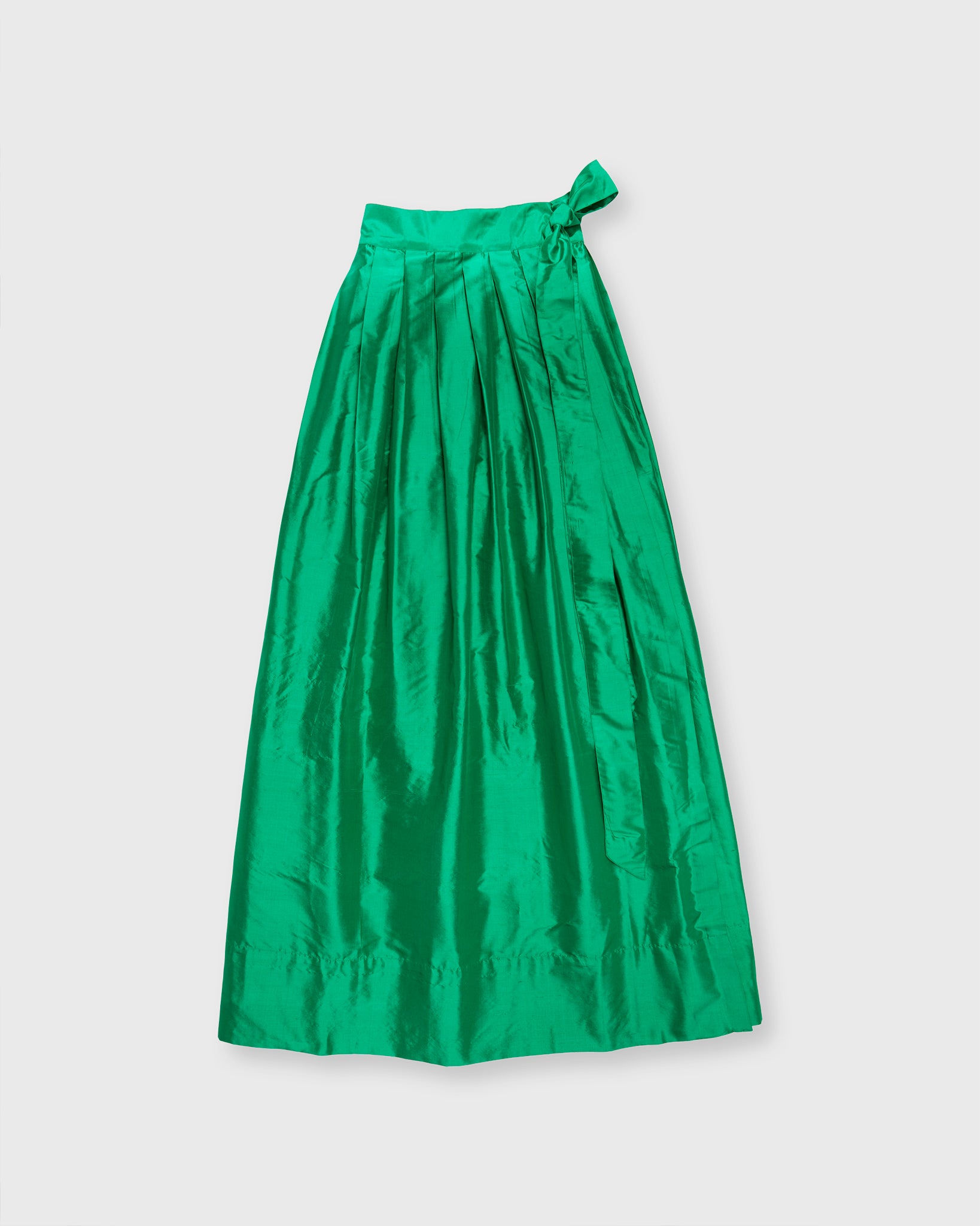 Pleated Wrap Skirt in Emerald Silk Shantung | Shop Ann Mashburn