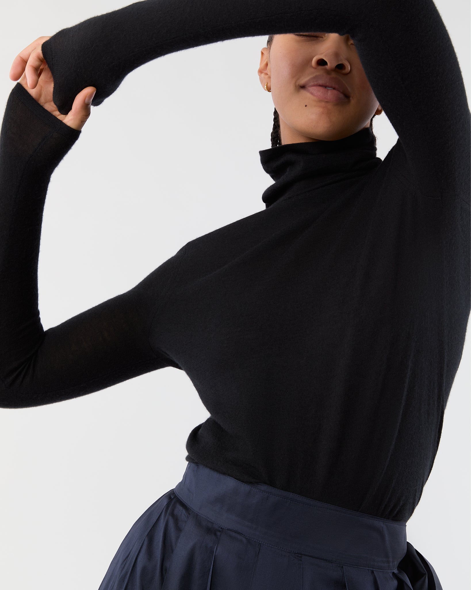 Superfine Funnel-Neck Sweater in Black Cashmere