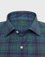 Load image into Gallery viewer, Spread Collar Sport Shirt in Green/Blue/Brown Plaid Poplin

