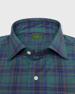 Spread Collar Sport Shirt in Green/Blue/Brown Plaid Poplin
