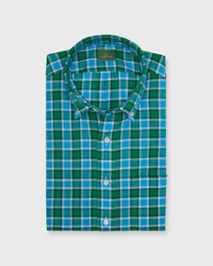 Button-Down Sport Shirt in Aqua/Grass Plaid Chambray