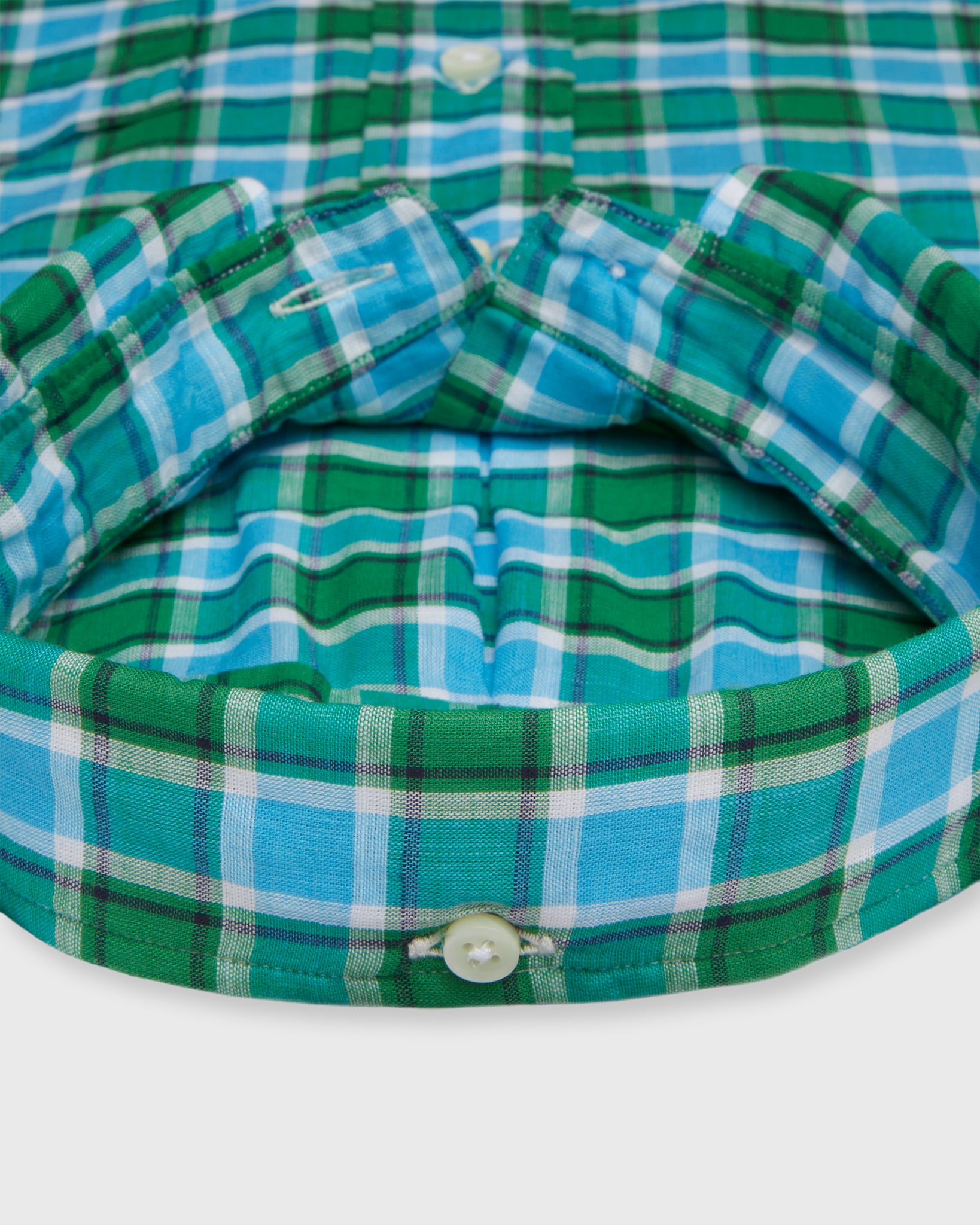 Button-Down Sport Shirt in Aqua/Grass Plaid Chambray