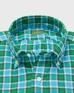 Load image into Gallery viewer, Button-Down Sport Shirt in Aqua/Grass Plaid Chambray
