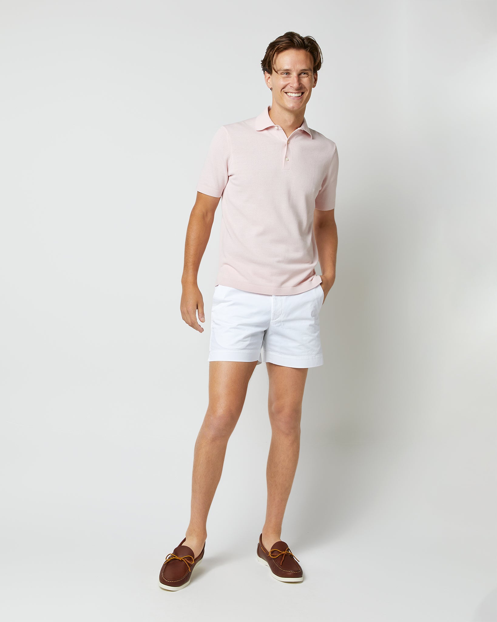 Rally Polo Sweater in Pale Pink Cotton