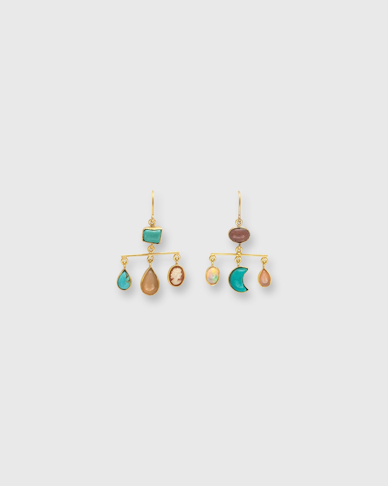 Balance Drop Earrings in Taupe/Turquoise