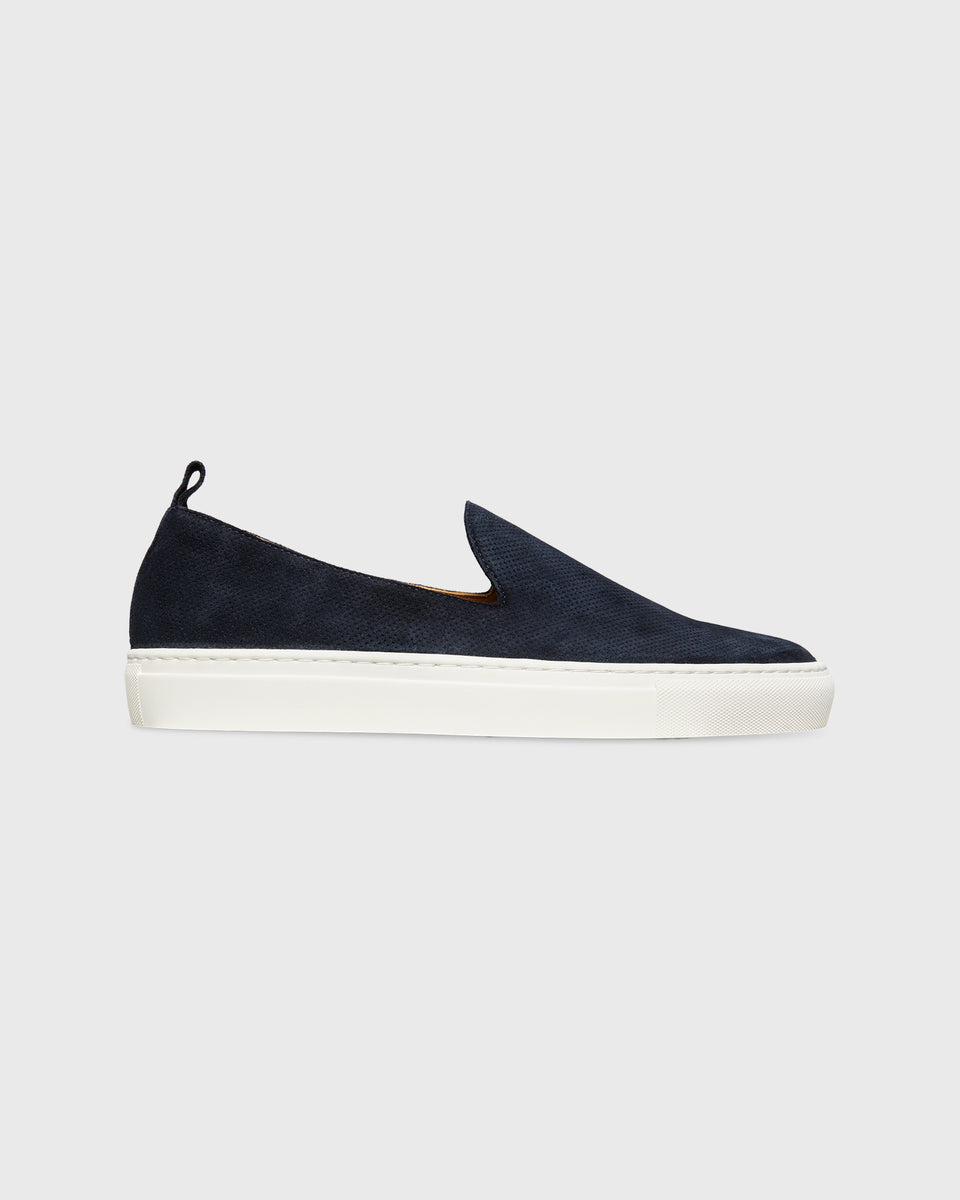 Slip-On Sneaker in Navy Perforated Suede | Shop Sid Mashburn