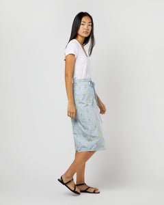 Adley Wrap Skirt in Blue/Yellow Fil Coupé Floral Gingham Taffeta