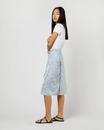Load image into Gallery viewer, Adley Wrap Skirt in Blue/Yellow Fil Coupé Floral Gingham Taffeta
