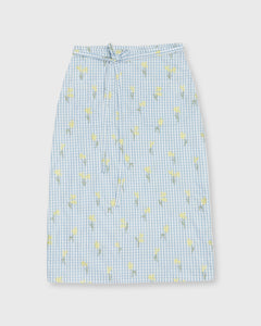 Adley Wrap Skirt in Blue/Yellow Fil Coupé Floral Gingham Taffeta