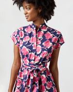 Load image into Gallery viewer, Gianna Dress in Navy/Pink Floral Seersucker
