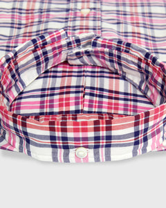 Button-Down Sport Shirt in Berry/Red/Navy Plaid Poplin