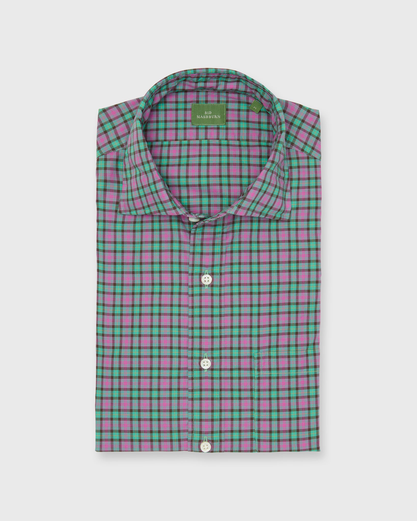 Spread Collar Sport Shirt in Jade/Berry Plaid Poplin