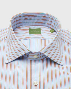 Spread Collar Dress Shirt in Sky/Orange/Olive Multi Stripe Poplin