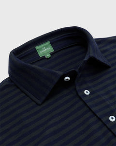 Short-Sleeved Polo in Olive/Navy Stripe Dark Oxford Pima Pique