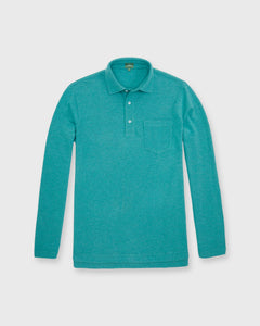 Long-Sleeved Polo in Heathered Green Pima Pique