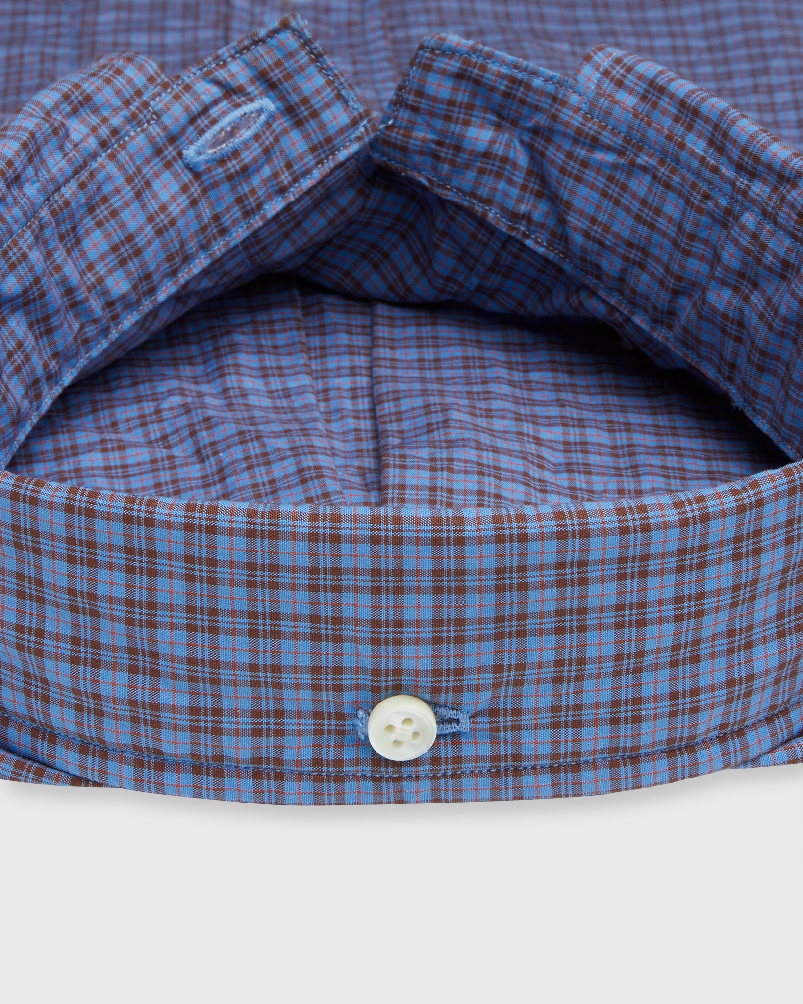 Button-Down Sport Shirt in Blue/Brown/Orange Check Poplin