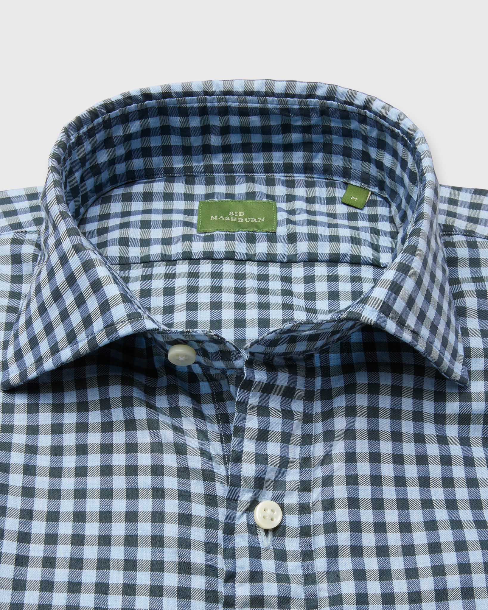 Spread Collar Sport Shirt in Olive/Sky Gingham Twill