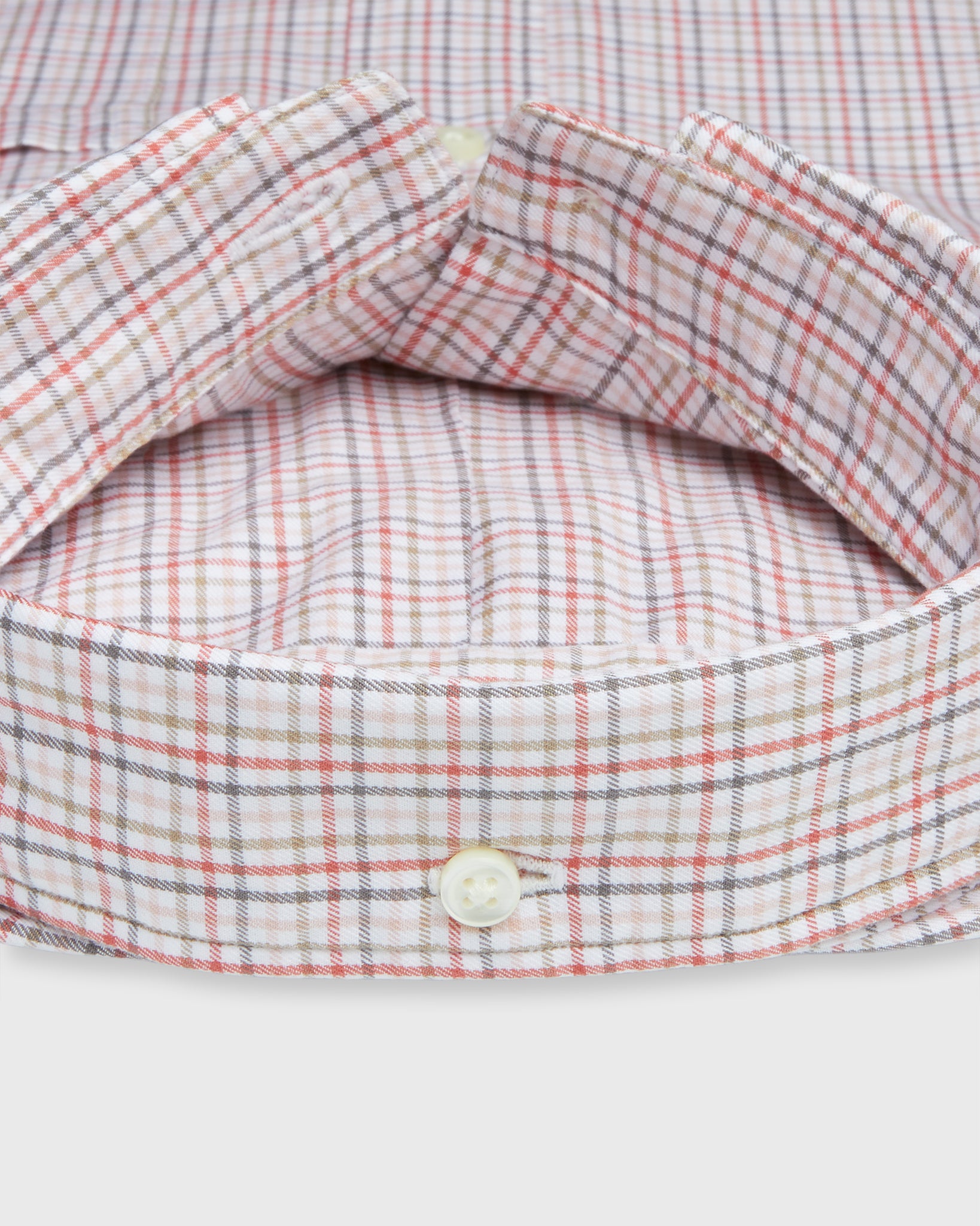 Button-Down Sport Shirt in Bone/Coral/Olive Tattersall Twill