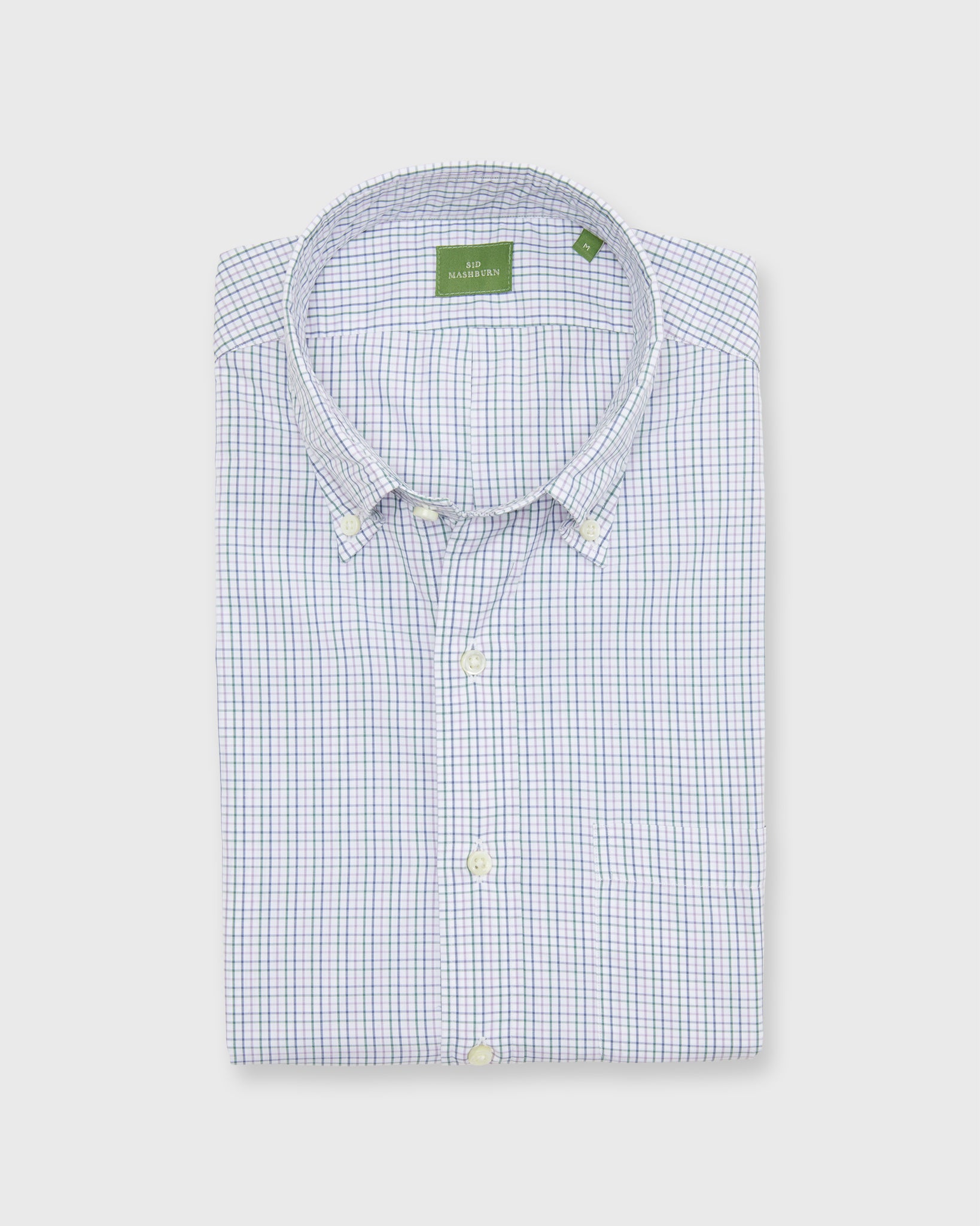 Button-Down Sport Shirt in Lavender/Navy/Forest Tattersall Poplin