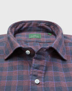 Load image into Gallery viewer, Spread Collar Sport Shirt in Brick/Charcoal/Lavender Plaid Brushed Twill
