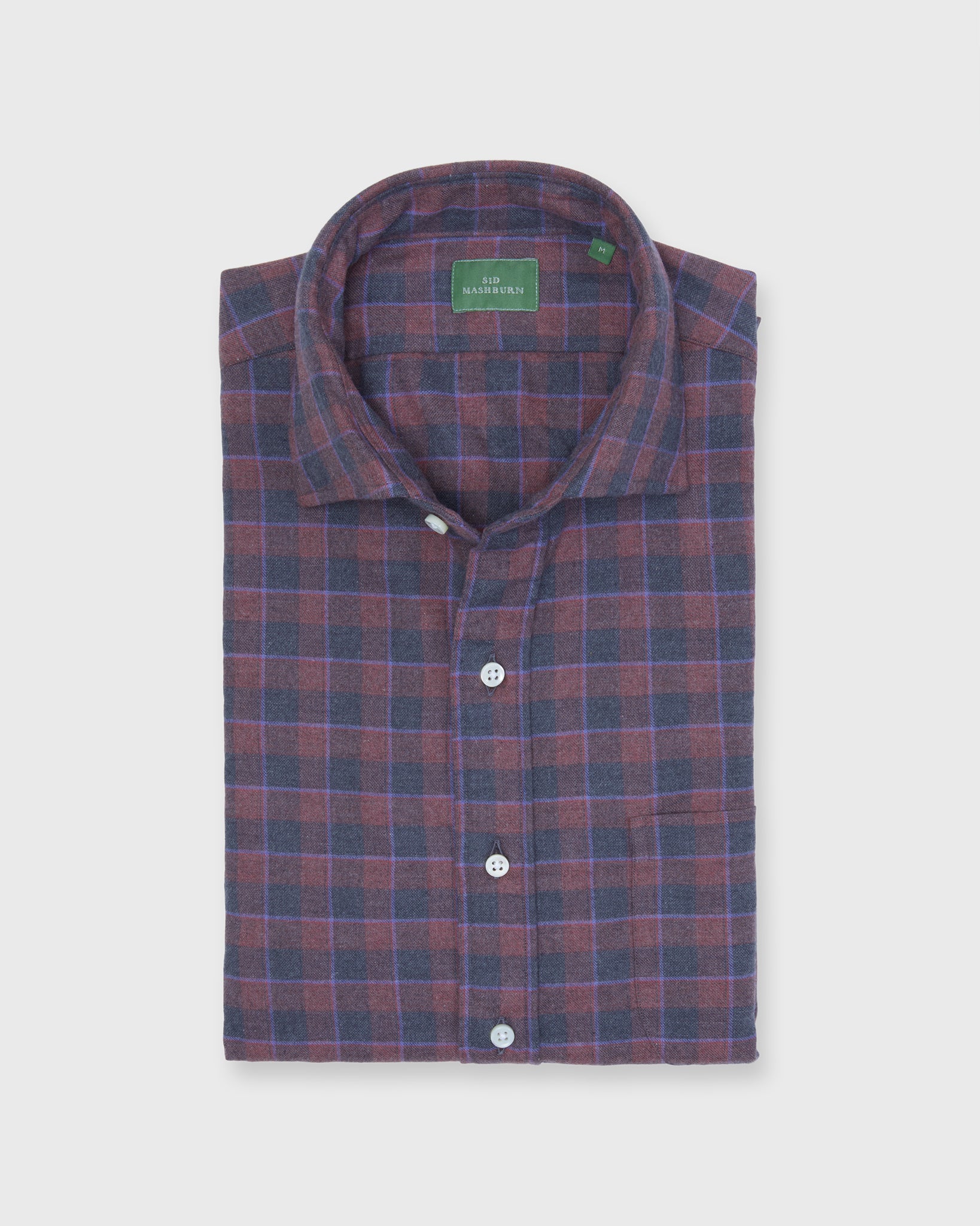Spread Collar Sport Shirt in Brick/Charcoal/Lavender Plaid Brushed Twill