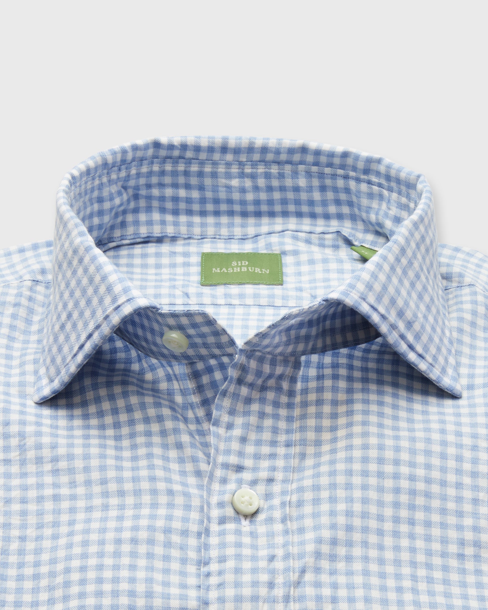 Spread Collar Sport Shirt in Sky Gingham Brushed Twill