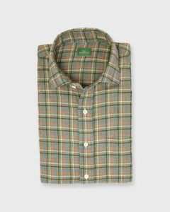 Spread Collar Sport Shirt in Olive/Blue/Nantucket Tattersall Flannel