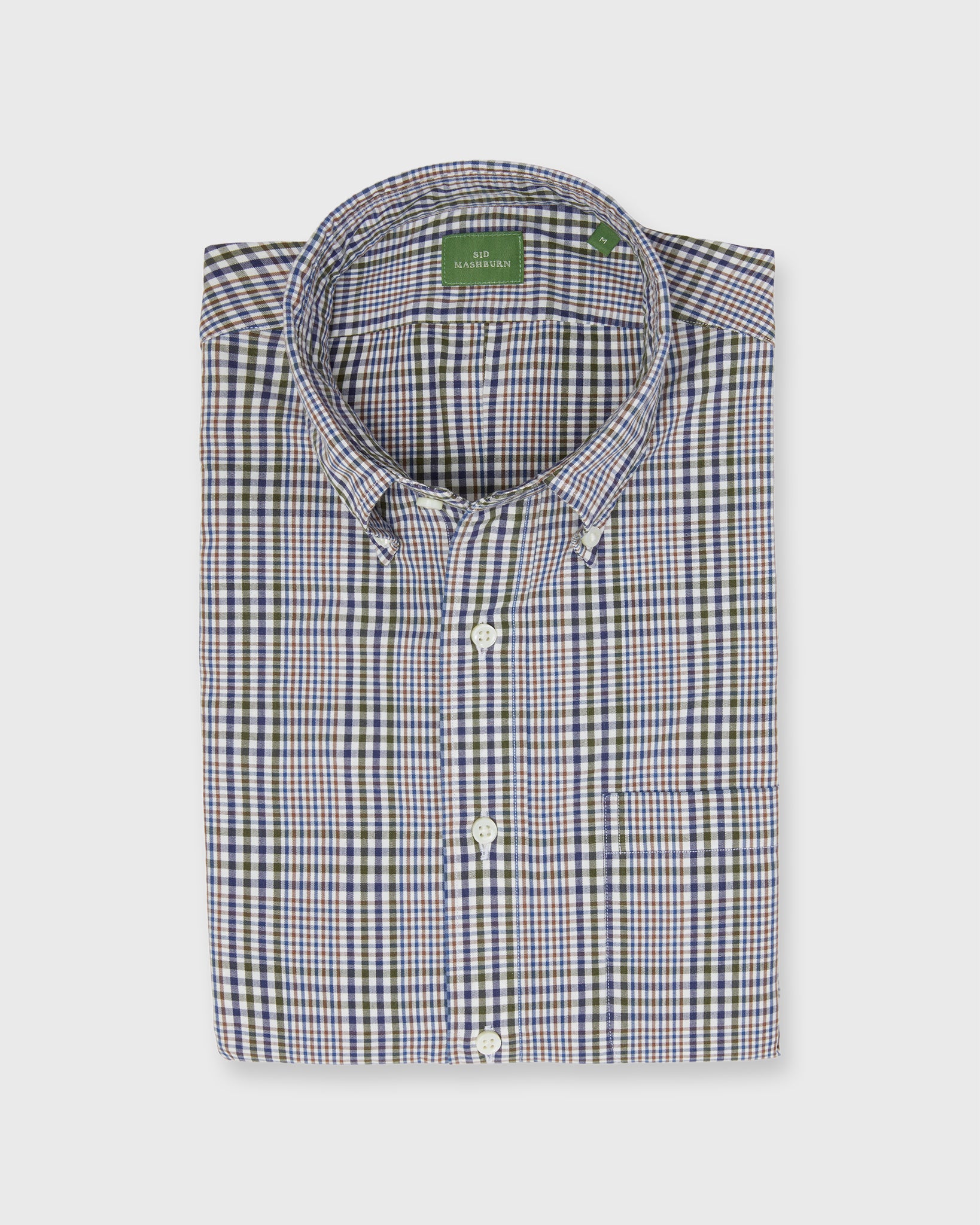 Button-Down Sport Shirt in Olive/Navy/Brown Plaid Poplin