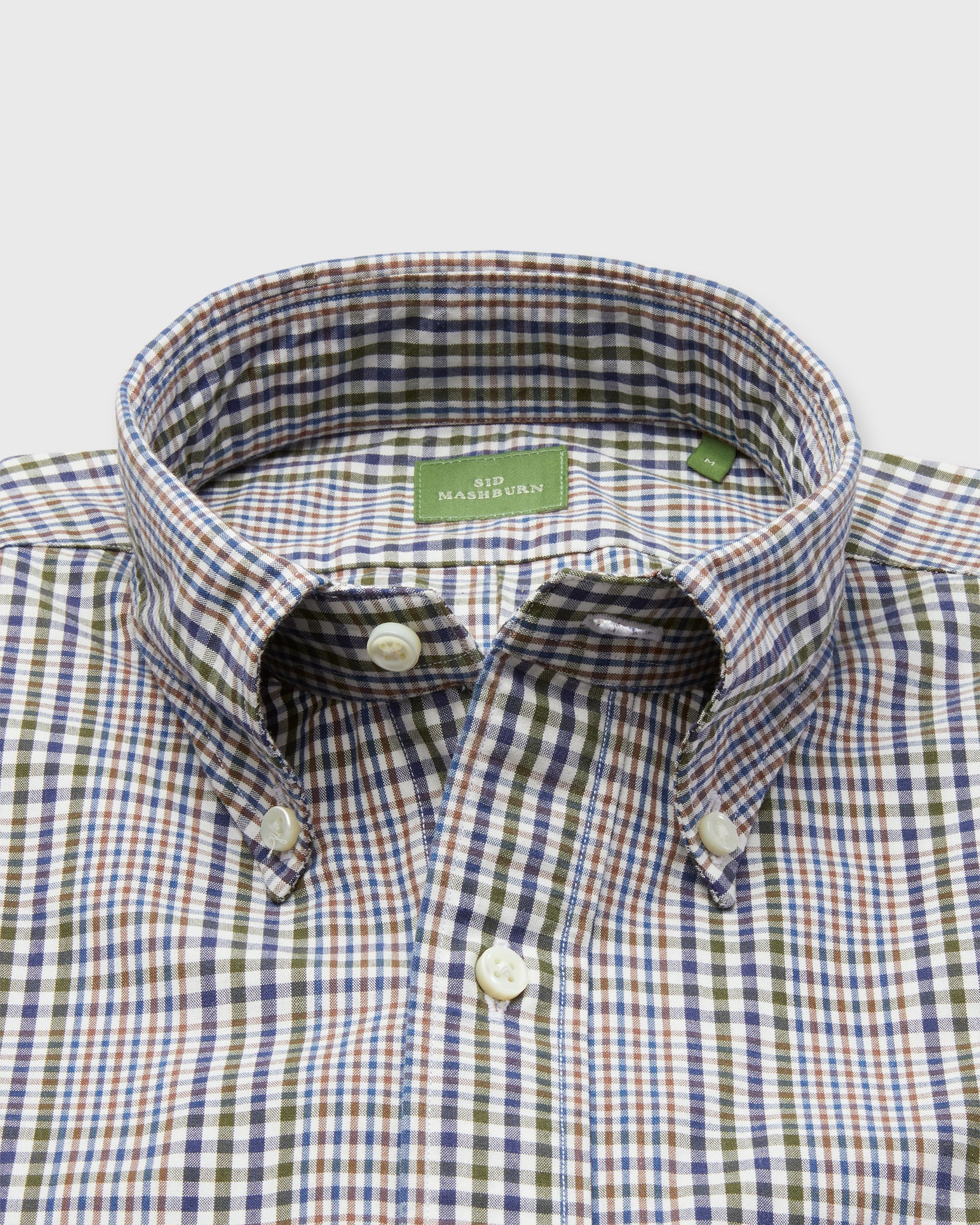 Button-Down Sport Shirt in Olive/Navy/Brown Plaid Poplin