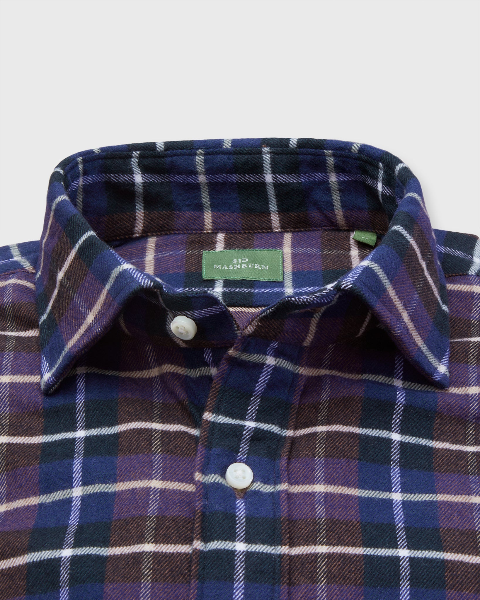 Spread Collar Sport Shirt in Brown/Lake/Bone Plaid Flannel
