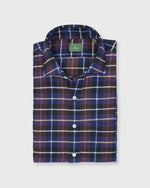 Load image into Gallery viewer, Spread Collar Sport Shirt in Brown/Lake/Bone Plaid Flannel
