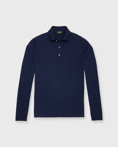 Long-Sleeved Rally Polo Sweater in Heather Denim Cotton/Cashmere