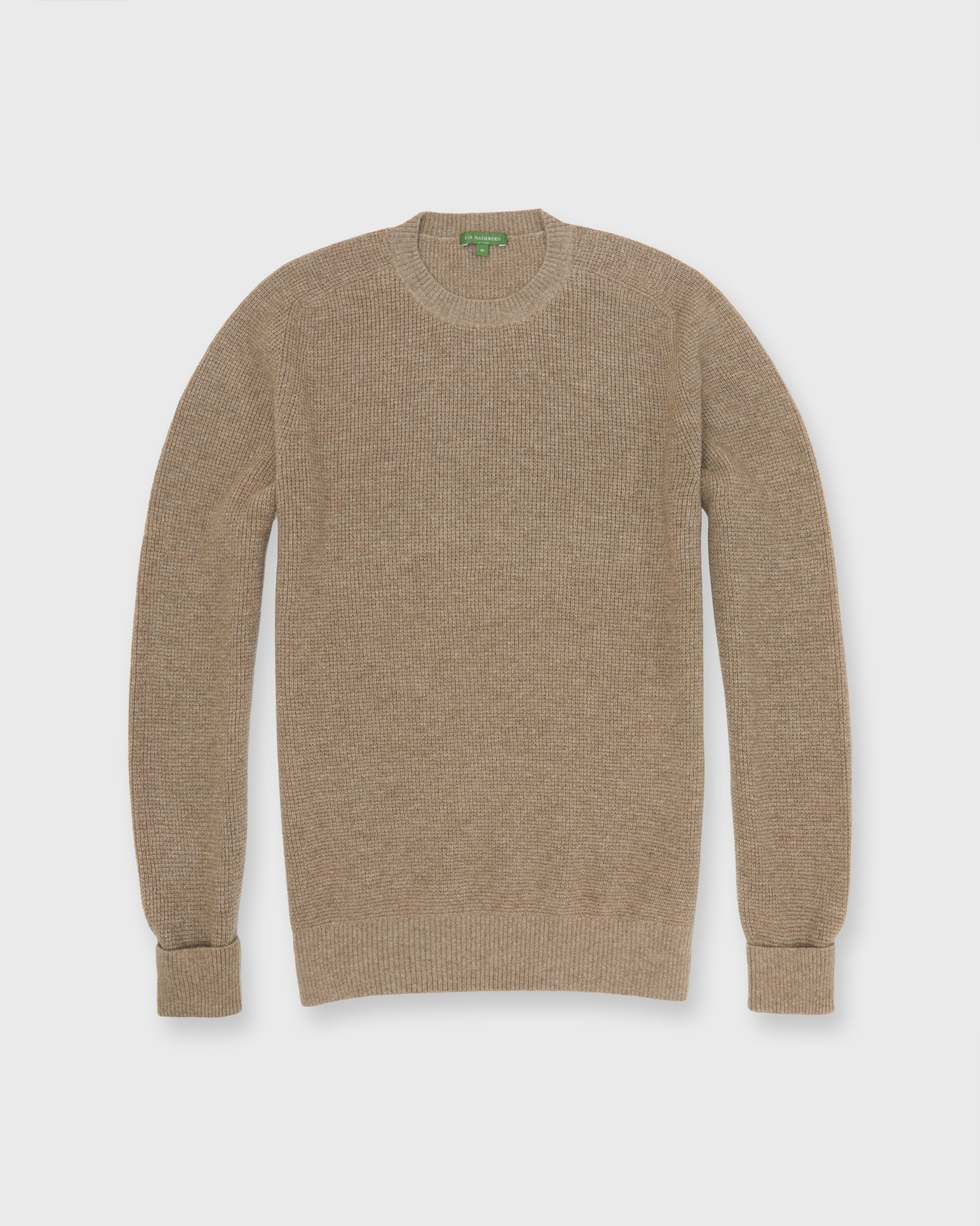 Thermal-Stitch Crewneck Sweater in Heather Taupe Cashmere