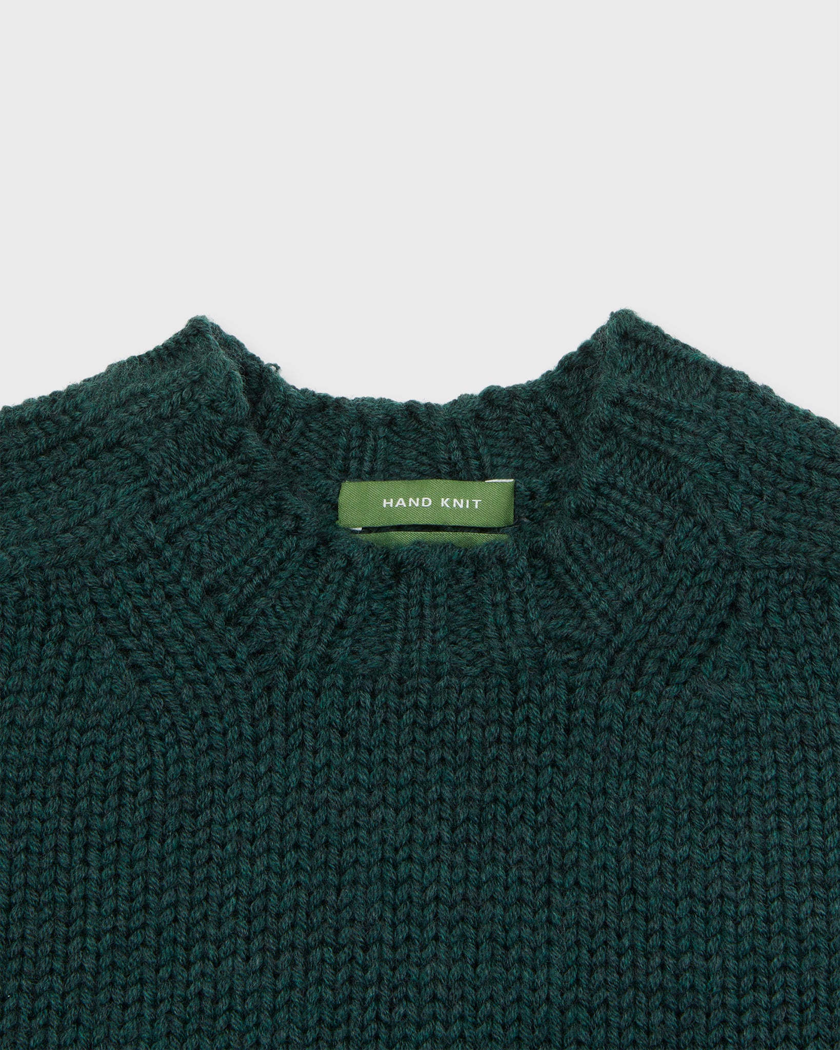 Hand-Knit High Crewneck Sweater in Jungle Extra Fine Merino