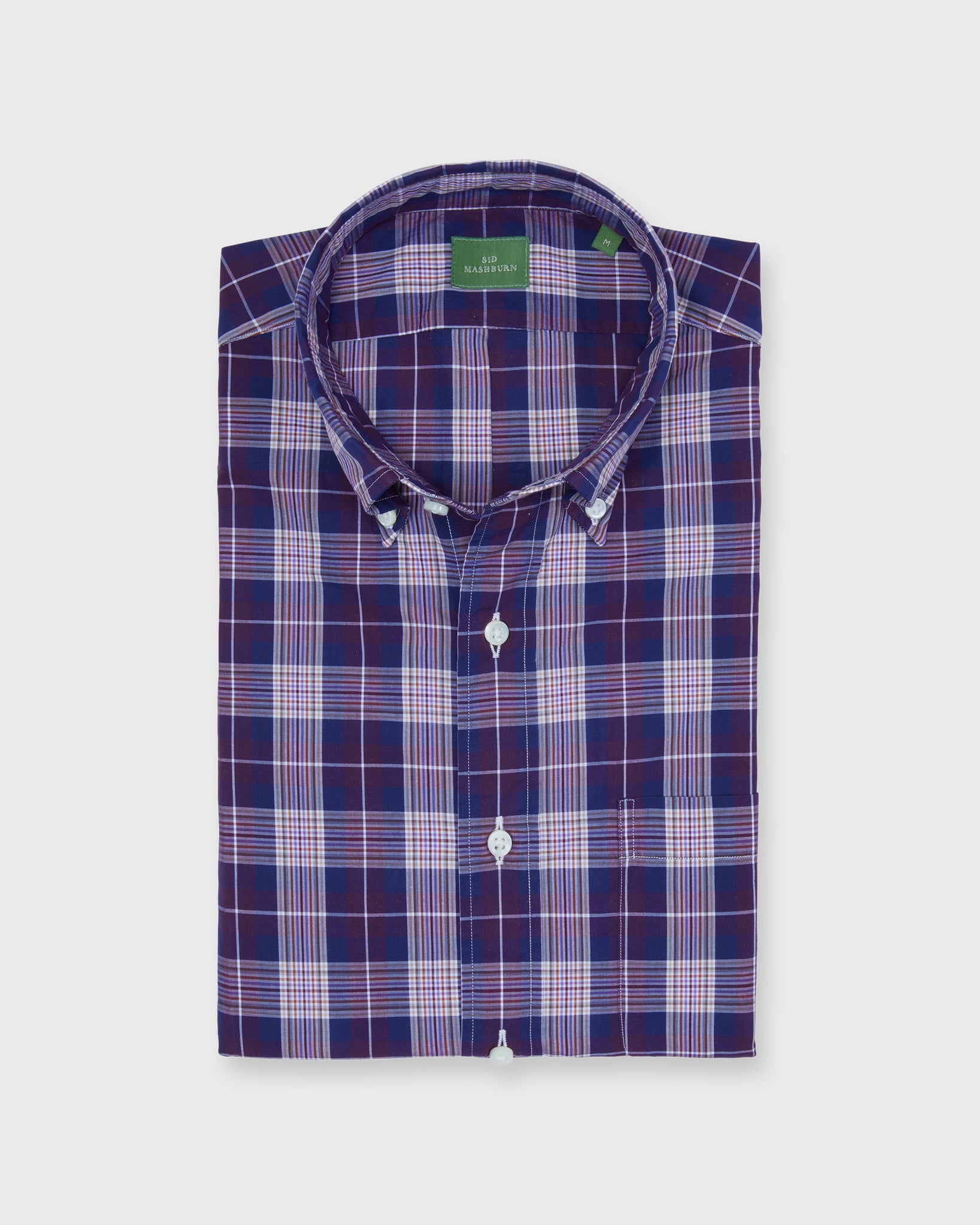 Button-Down Sport Shirt in Merlot/Lavender/Ochre Plaid Poplin