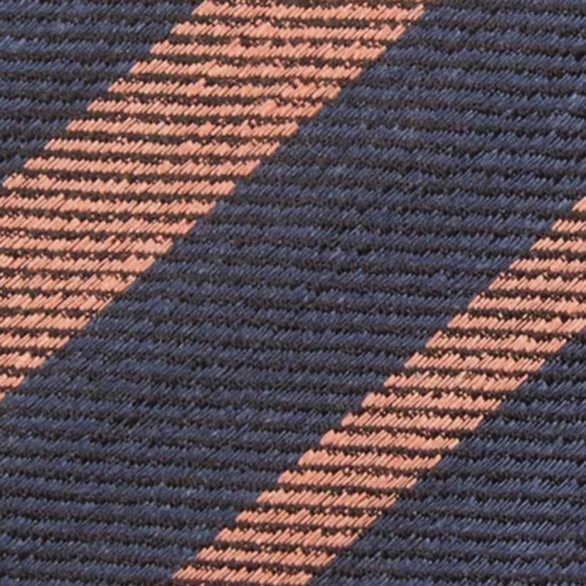 Linen/Silk Woven Tie in Navy/Orange Stripe