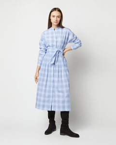 Kimono Shirtwaist Dress in Blue Multi Check Plaid Poplin