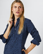 Load image into Gallery viewer, Long-Sleeved Popover Dress in Blue/Navy Leopard Print Nylon
