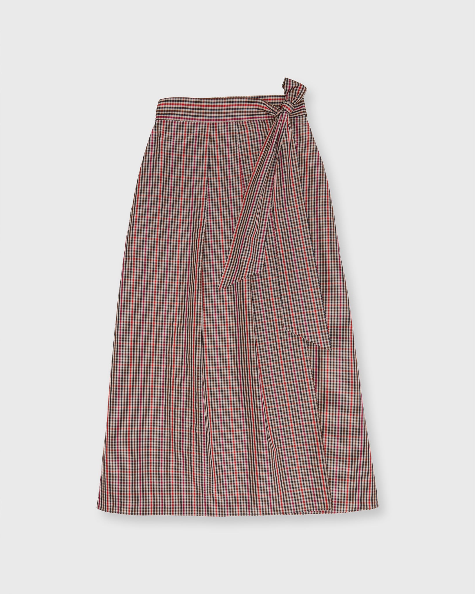 Elana Wrap Skirt in Red/Brown Check Taffeta